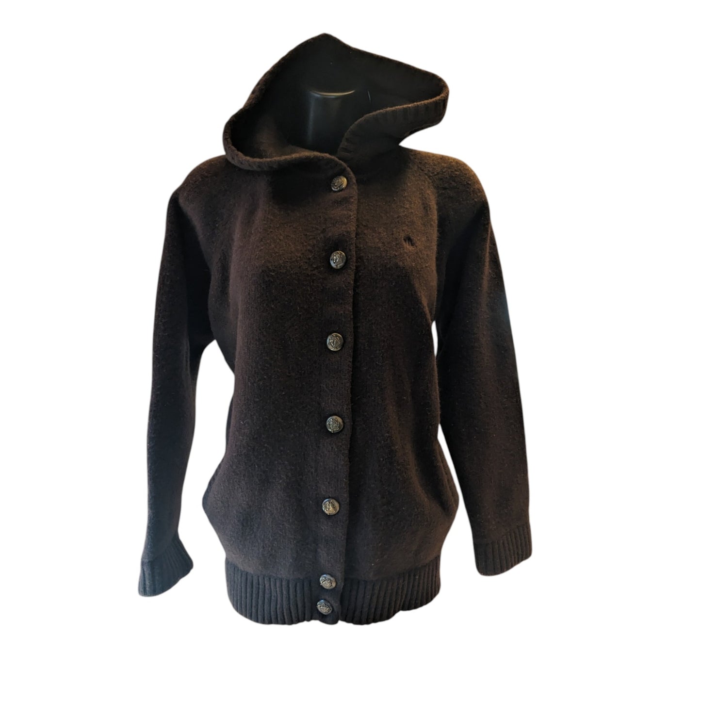 Lauren Ralph Lauren Hooded Cardigan Womens 2X Wool Cashmere Angora Sweater Horse