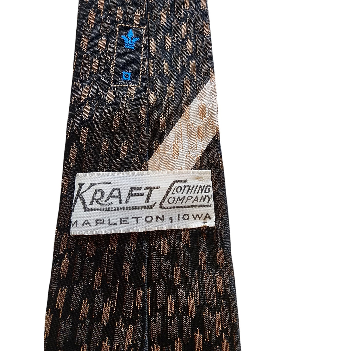 Vintage Men Tie Kraft Clothing Mapleton Iowa Necktie Rayon Geometric Pattern MCM