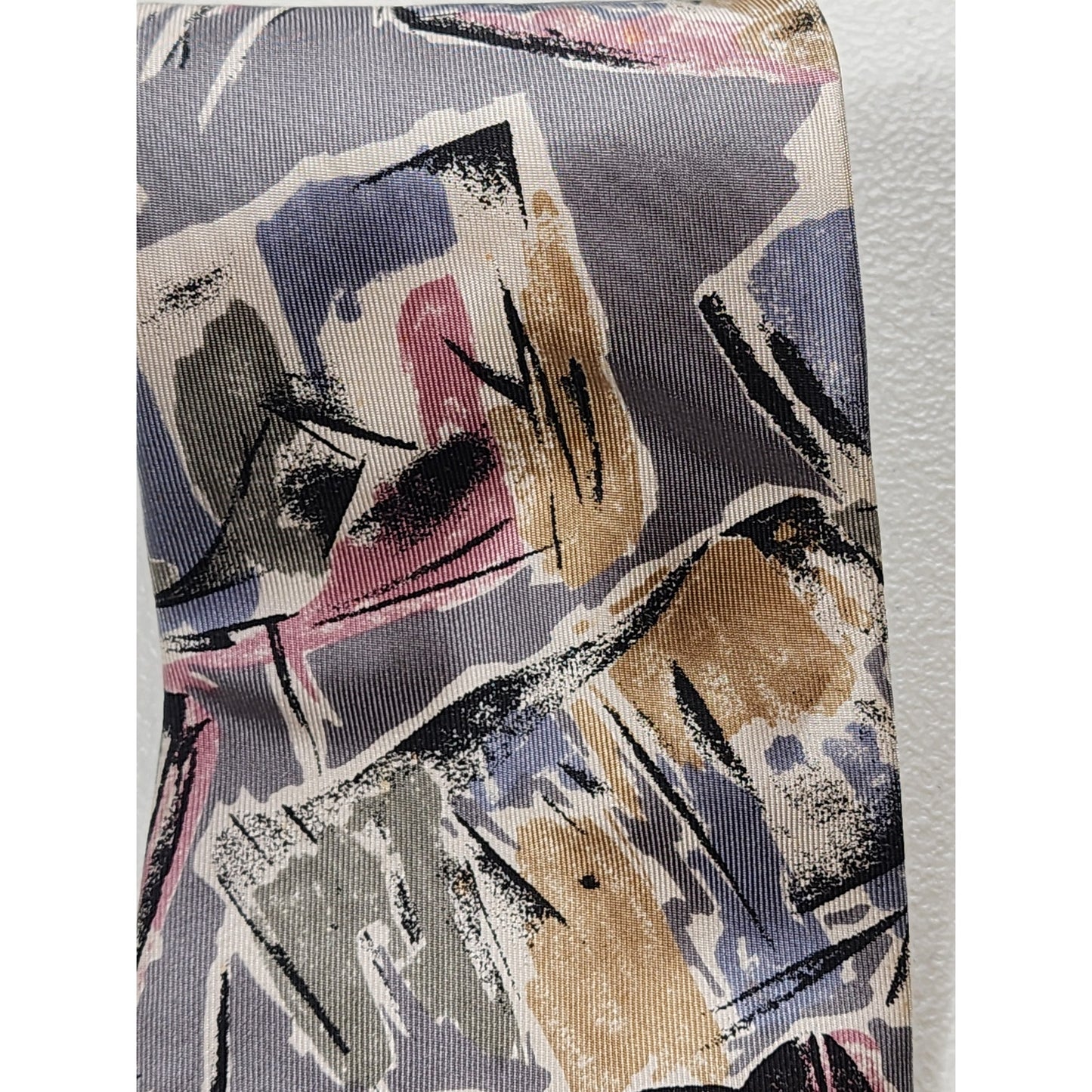 Oscar de la Renta Abstract Art Silk Men Necktie Gray Pink Beige Neckwear Stylish