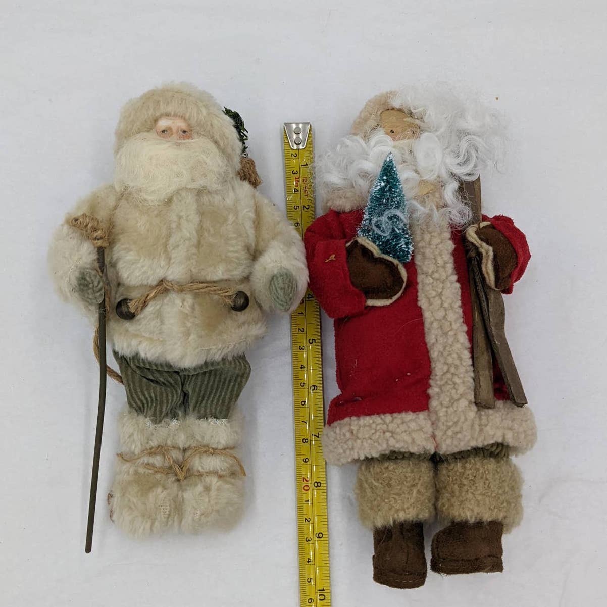 Vintage Santa Claus Set of 2 Winter Christmas Hitting the Slopes Skiing 9" Tall