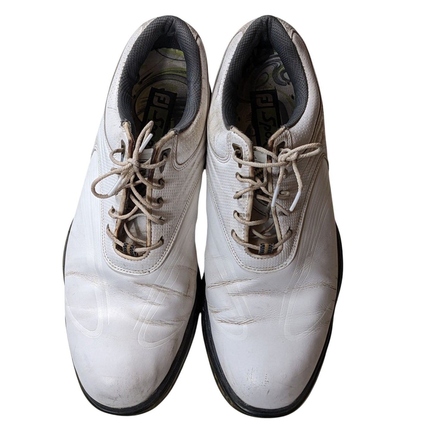 FootJoy Golf Shoes Mens 10W White Leather Classic Spiked Cleats Flex Zone 53163