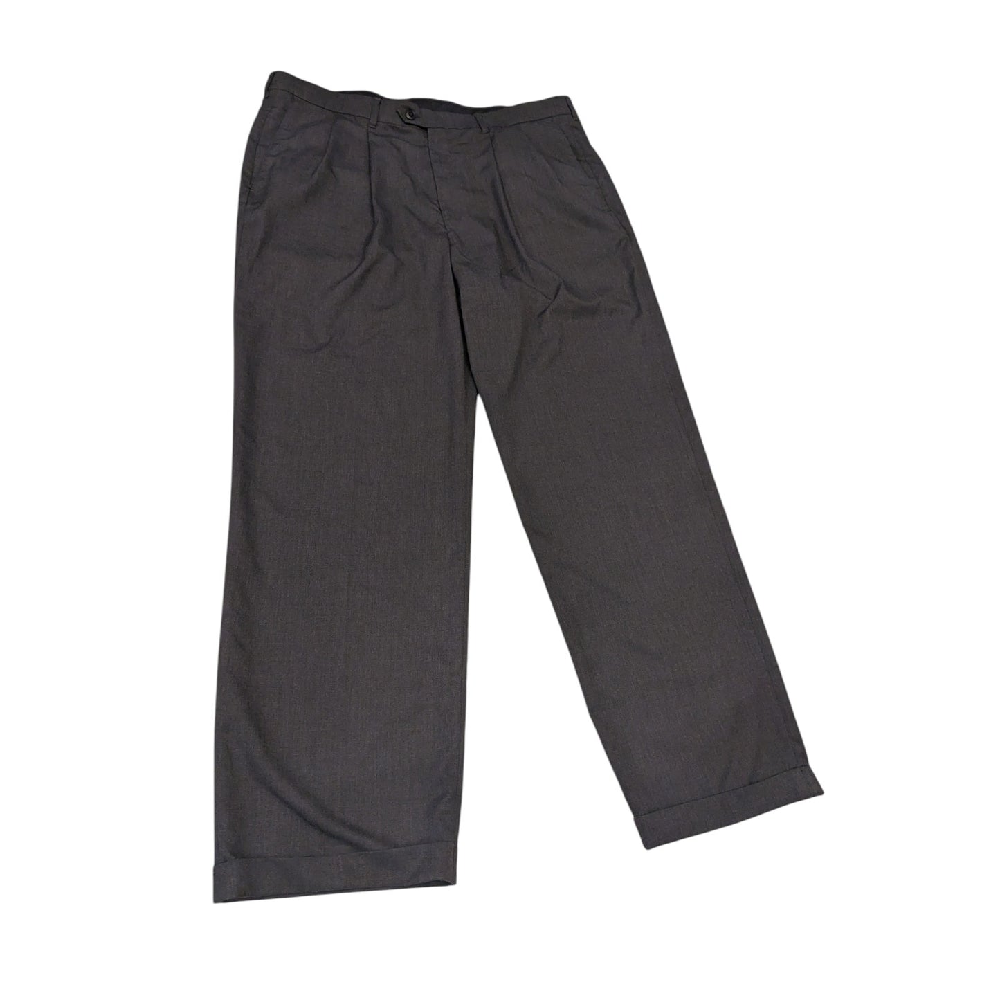 Haggar Pants Mens 38x32 Gray Dress Slacks Pleated Front Cuffed Hem Classic Fit