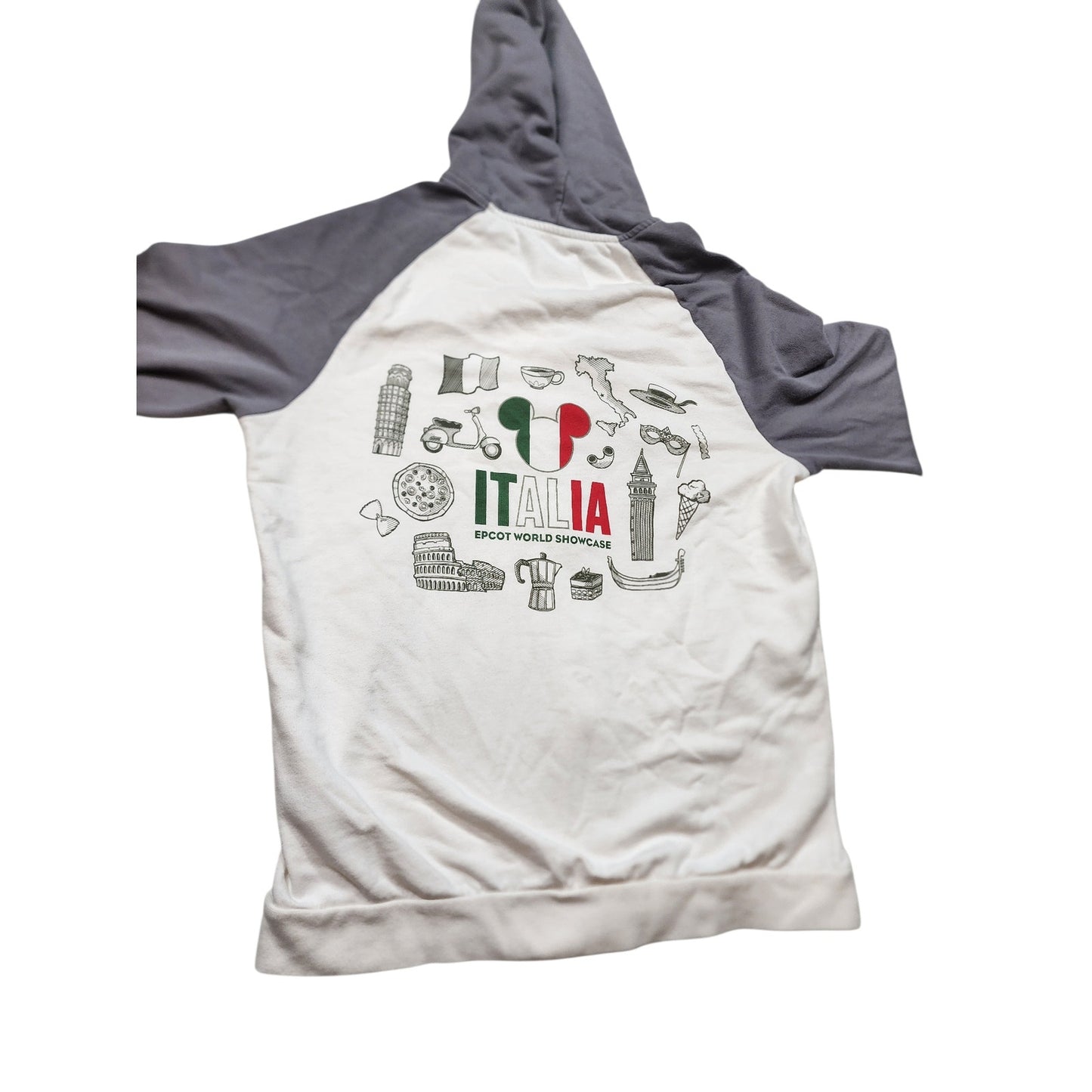 Disney Epcot World Showcase Italia Hoodie Medium Full Zip Sweatshirt Mickey Gray
