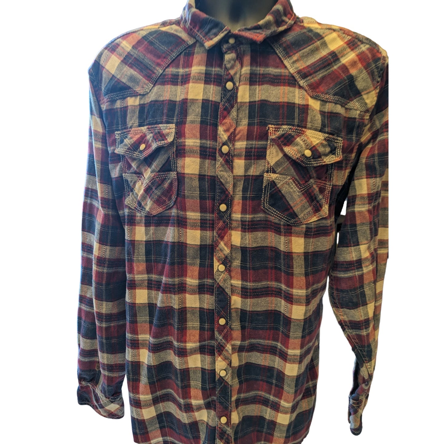 BKE Plaid Flannel Western Shirt Mens XXL Pearl Snap Long Sleeve Vintage Fit