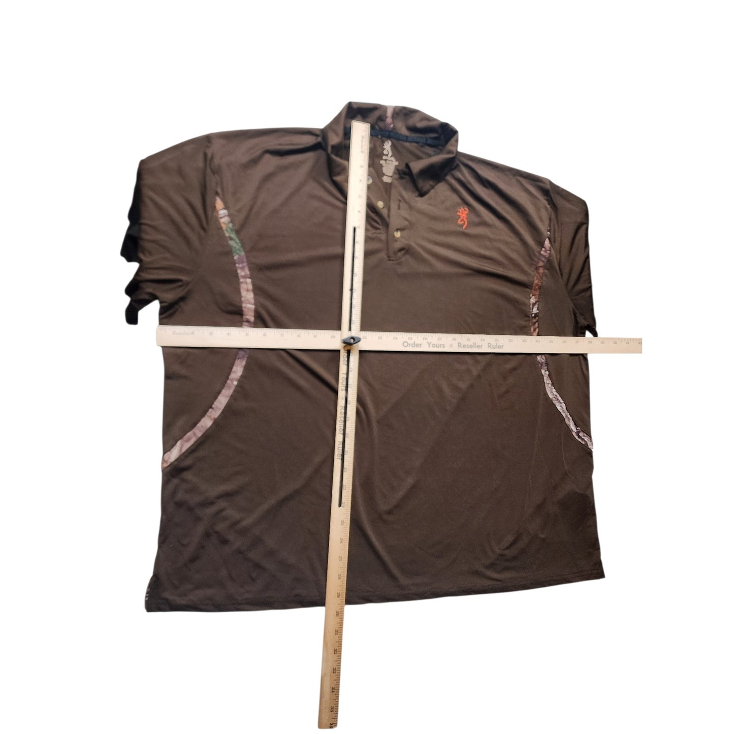 Browning Polo Shirt Mens 2XL Brown Performance Hunting Logo Camo Accents Short