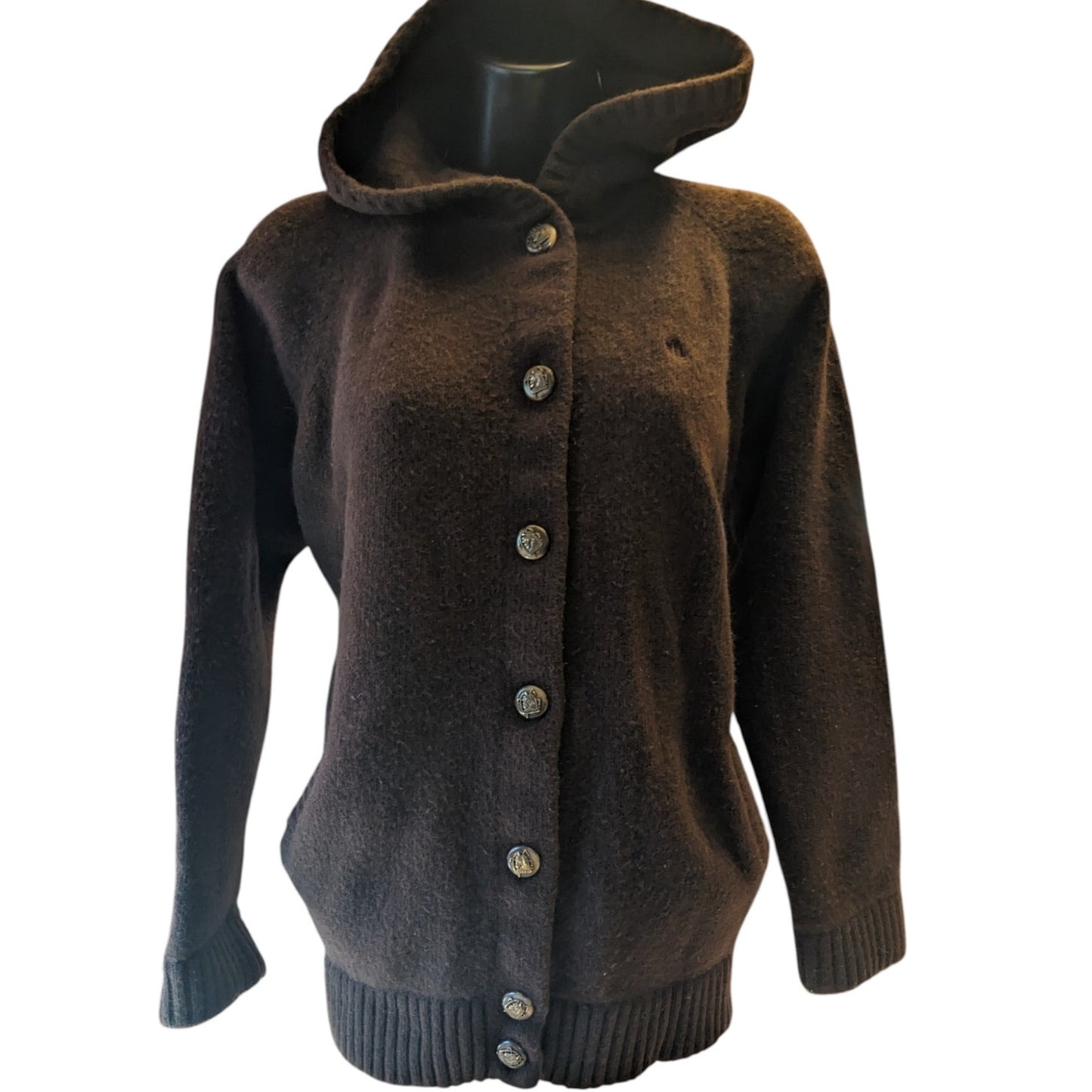Lauren Ralph Lauren Hooded Cardigan Womens 2X Wool Cashmere Angora Sweater Horse