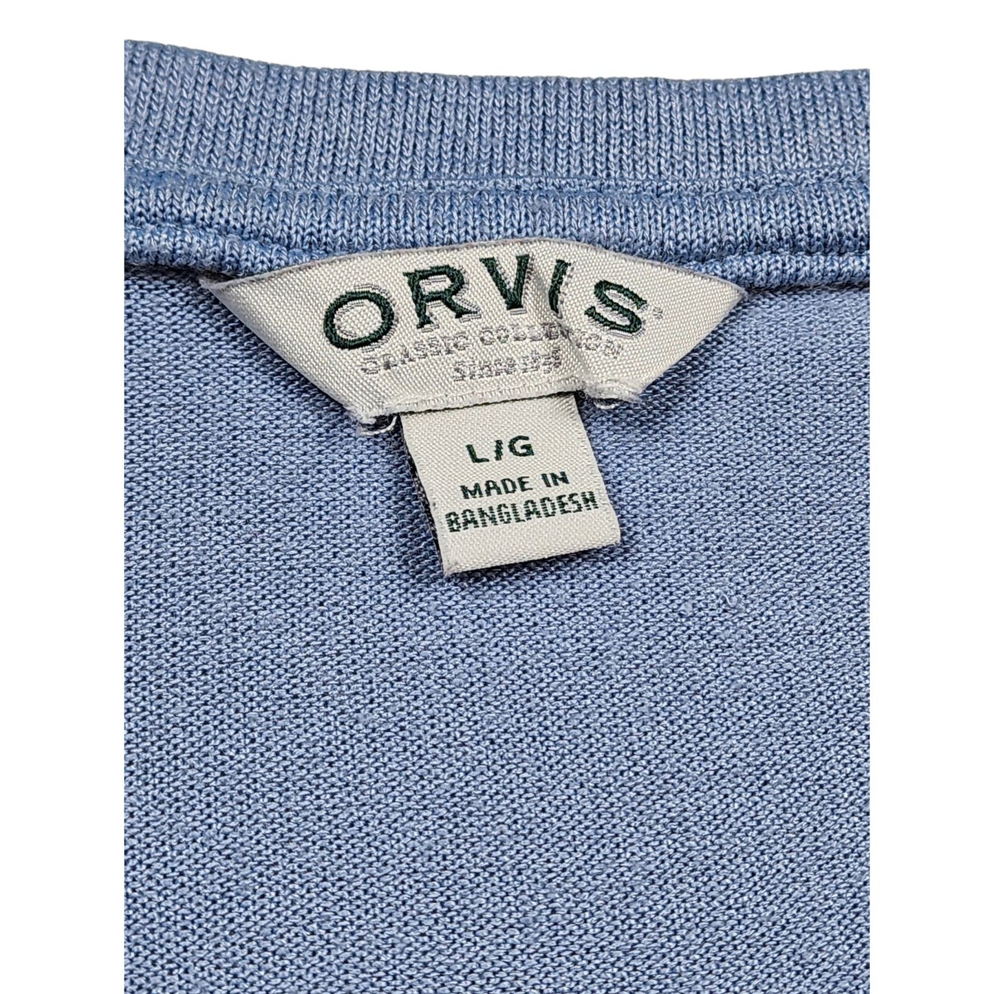 Orvis V Neck Shirt Mens Large Lightweight Casual Knit Blue Pullover