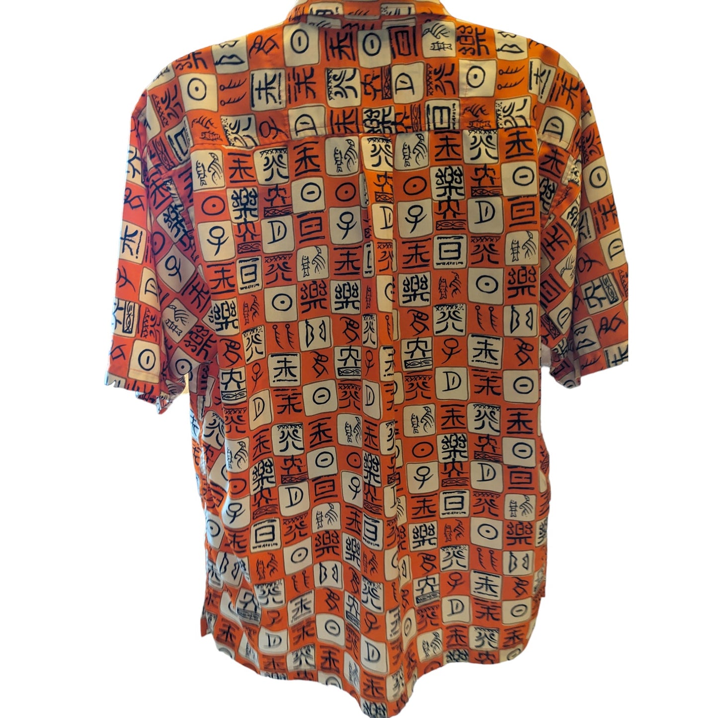 Spirit First Shirt Mens Large Tall Short Sleeve Hawaiian Abstract Bold Orange