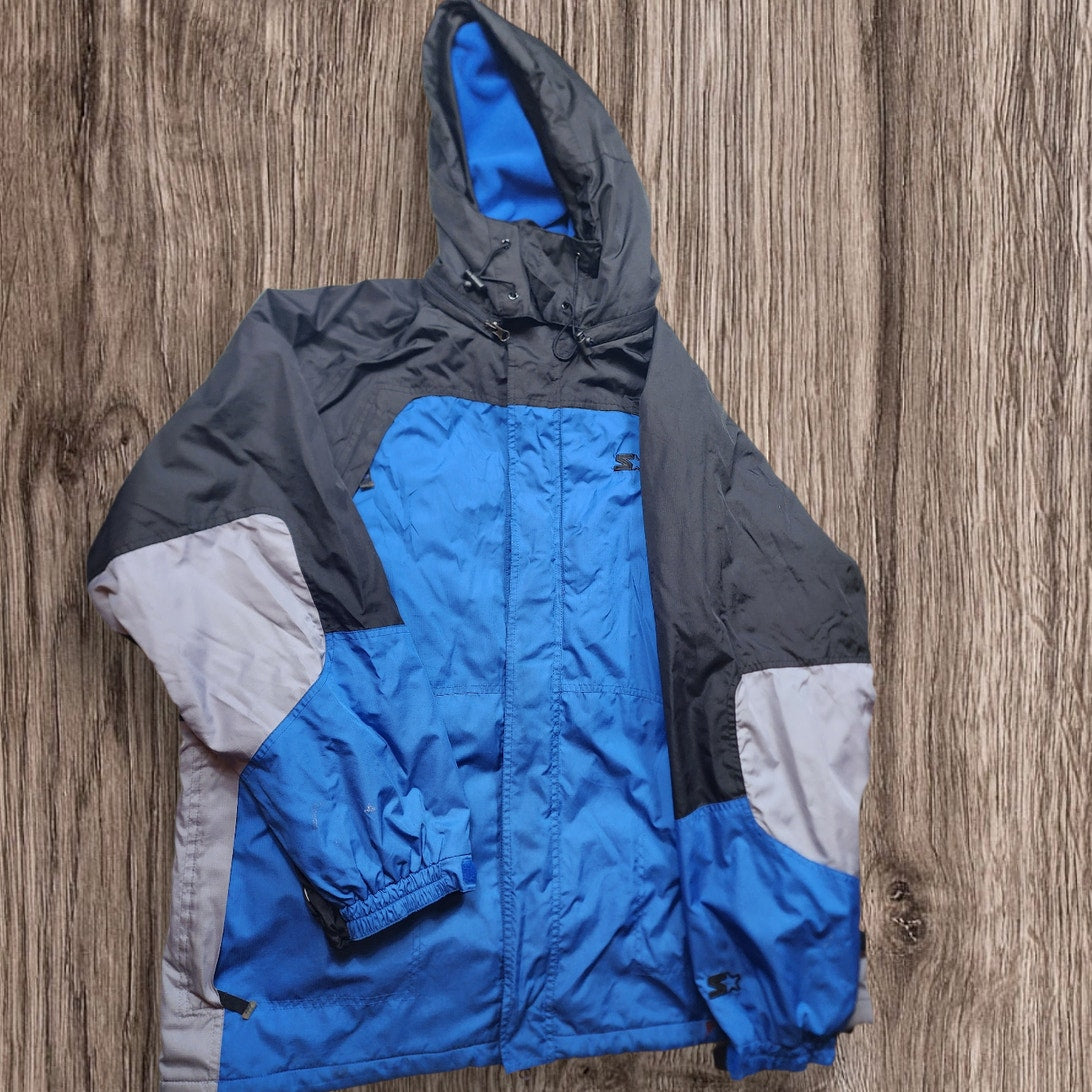 Vintage Starter Ski Jacket Mens Large Hooded Blue 90s Y2K Winter Coat Snow Retro