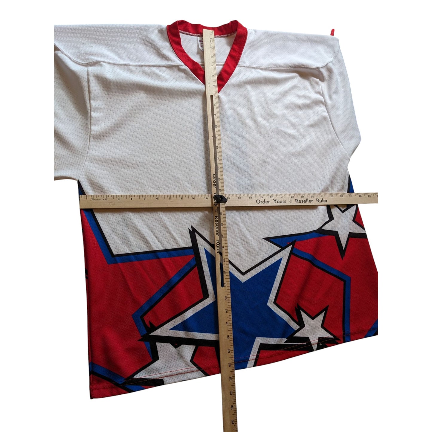 Projoy Hockey Jersey #8 Adult Large White Red Blue Stars Graphic Canada Vintage