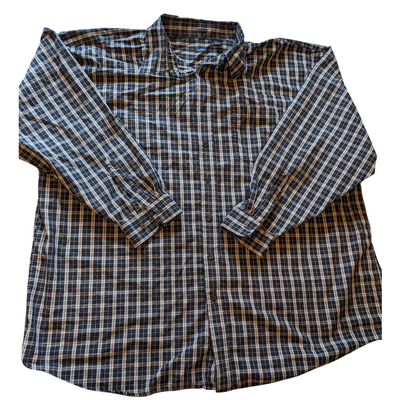 Van Heusen Studio Shirt Mens 3XLT Button Up Long Sleeve Cotton Plaid Blue Gray