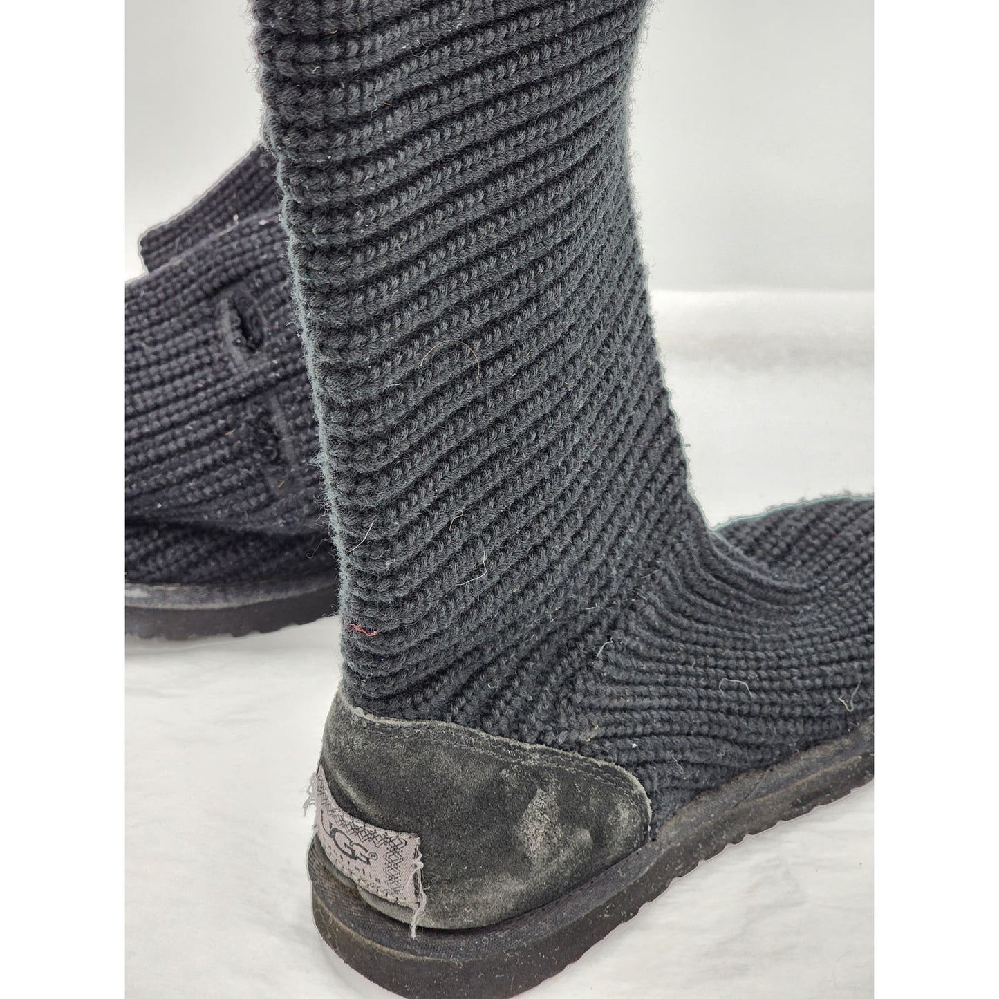 Ugg Boots Women Classic Cardy Winter Knitted Size 7 Black 5819 Mid Calf To Tall