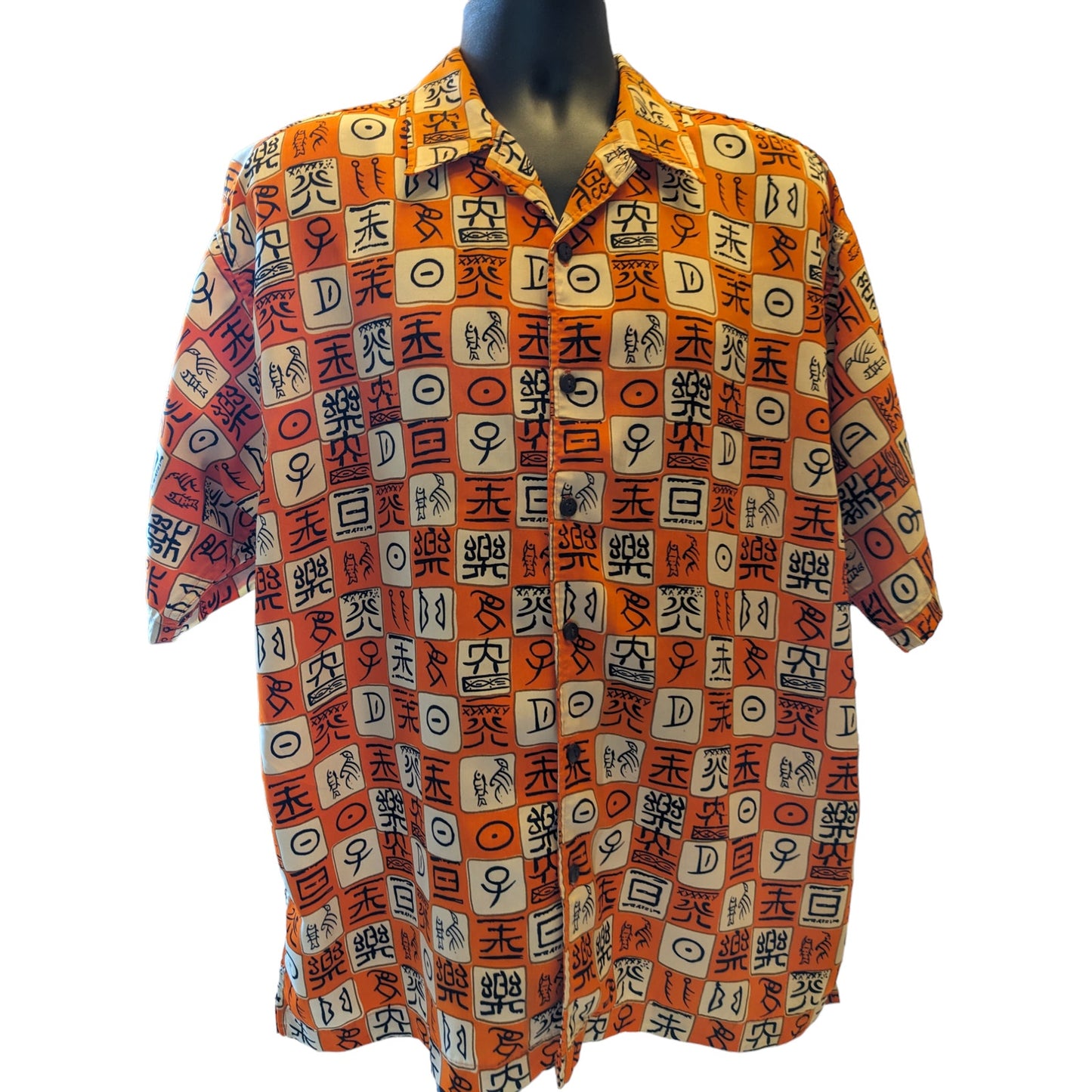 Spirit First Shirt Mens Large Tall Short Sleeve Hawaiian Abstract Bold Orange