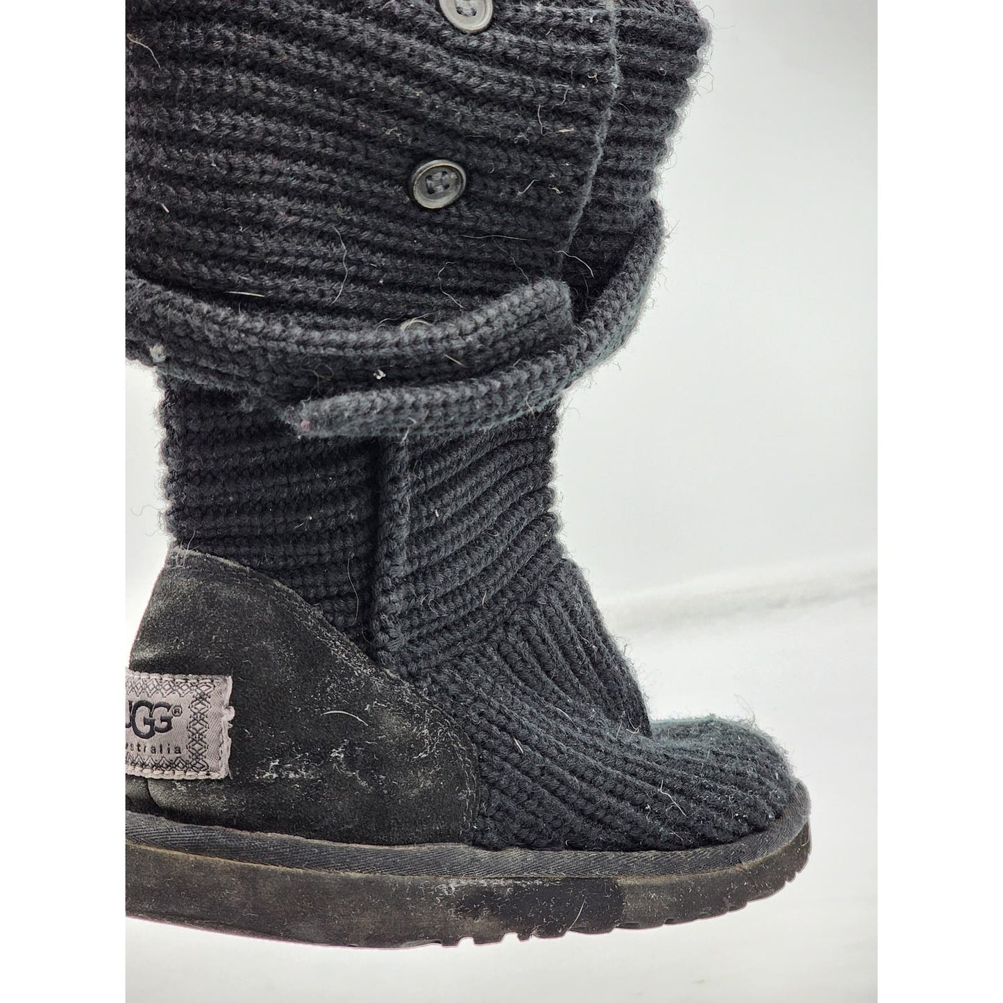 Ugg Boots Women Classic Cardy Winter Knitted Size 7 Black 5819 Mid Calf To Tall