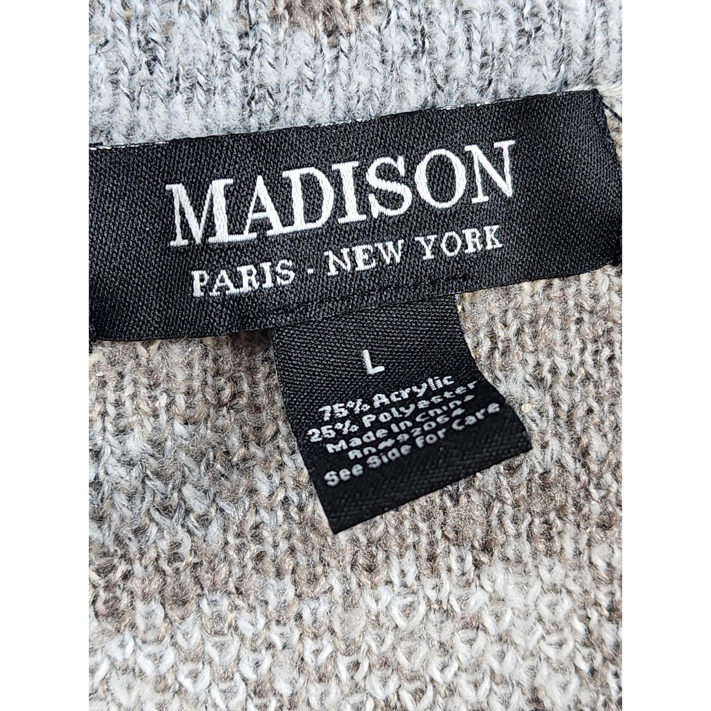 Madison Plaid Knit Cardigan Sweater Womens Large Open Front Layering Rhinestone