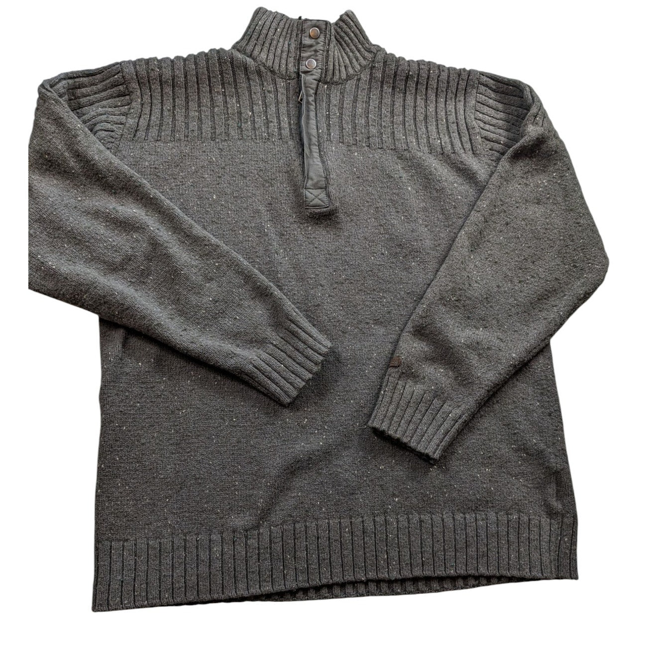 Columbia Sweater Mens Medium XCO Quarter Snap Gray Wool Blend Pullover Mock Neck