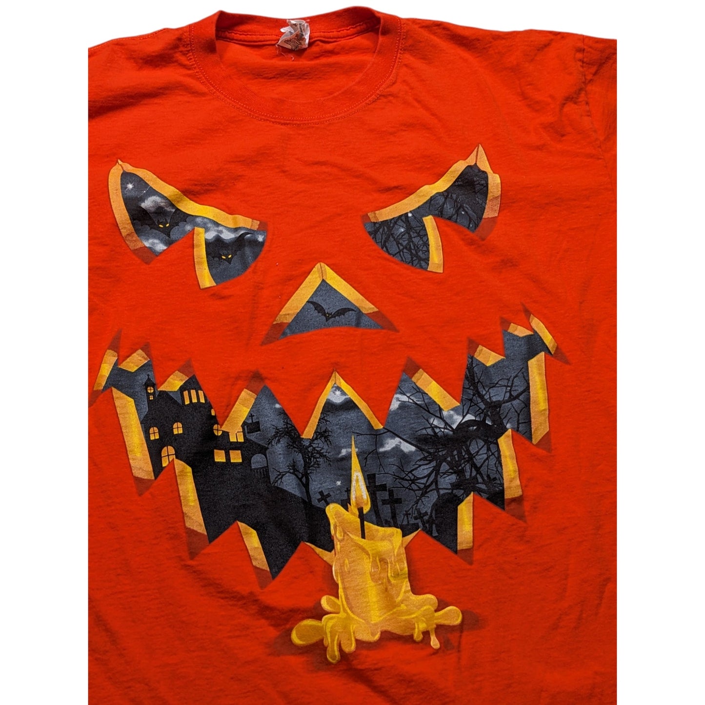 Jerzees Pumpkin Halloween Graphic Shirt Men Large Women XL Jack O Lantern Spooky