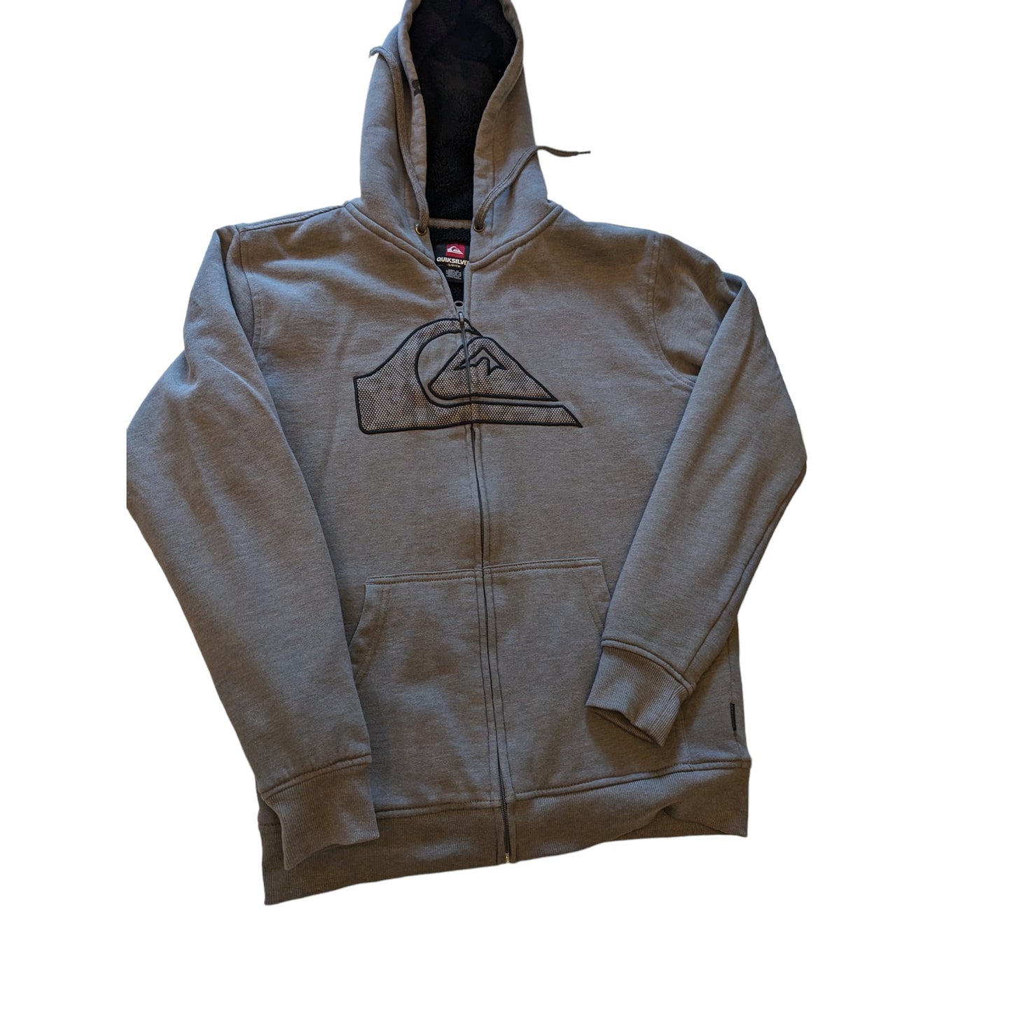Quiksilver Hoodie Mens Small Gray Zip Up Surf Sweatshirt Kangaroo Pockets