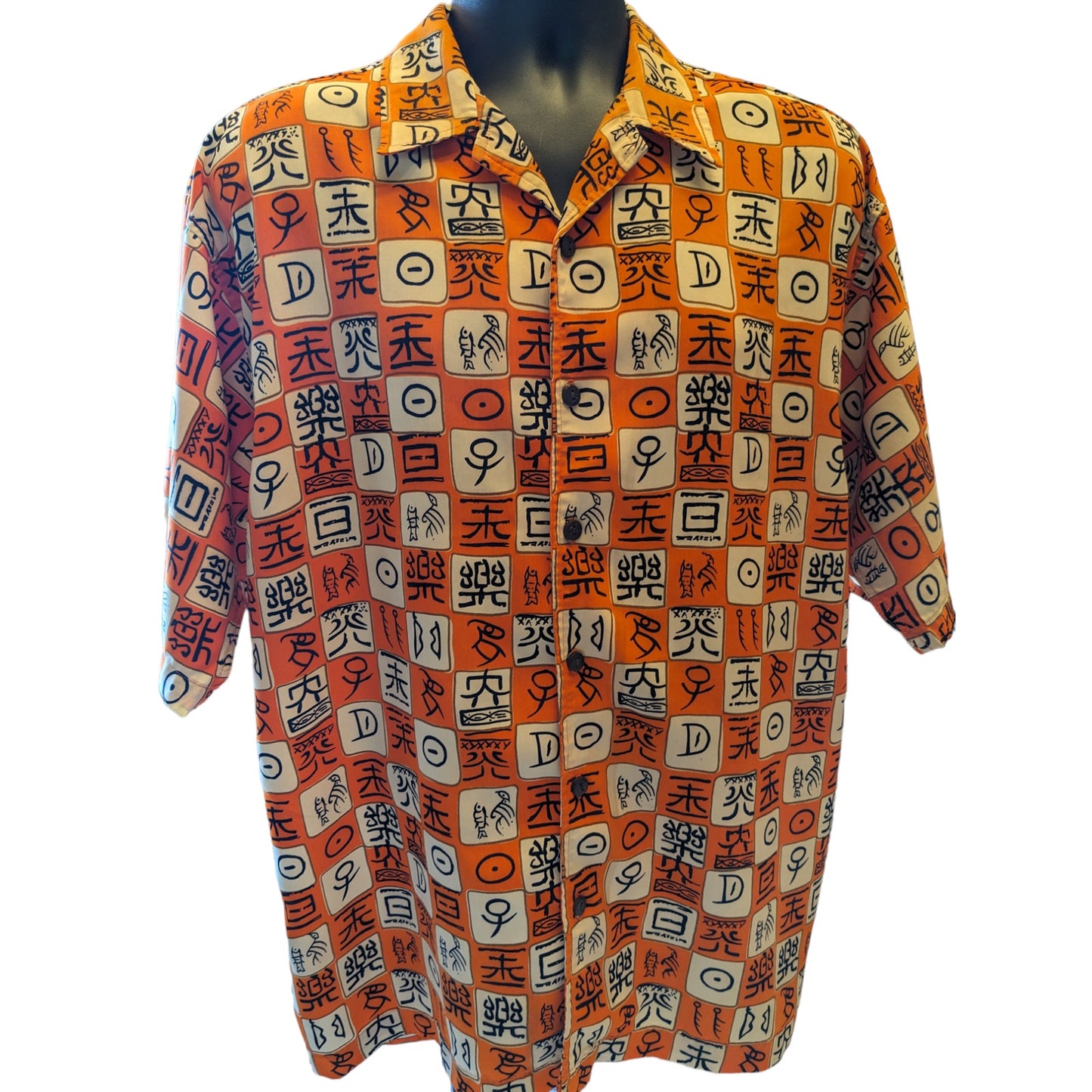 Spirit First Shirt Mens Large Tall Short Sleeve Hawaiian Abstract Bold Orange