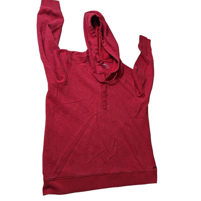Eddie Bauer Hoodie Sweatshirt Womens XL Red Pullover Henley Style Drawstring