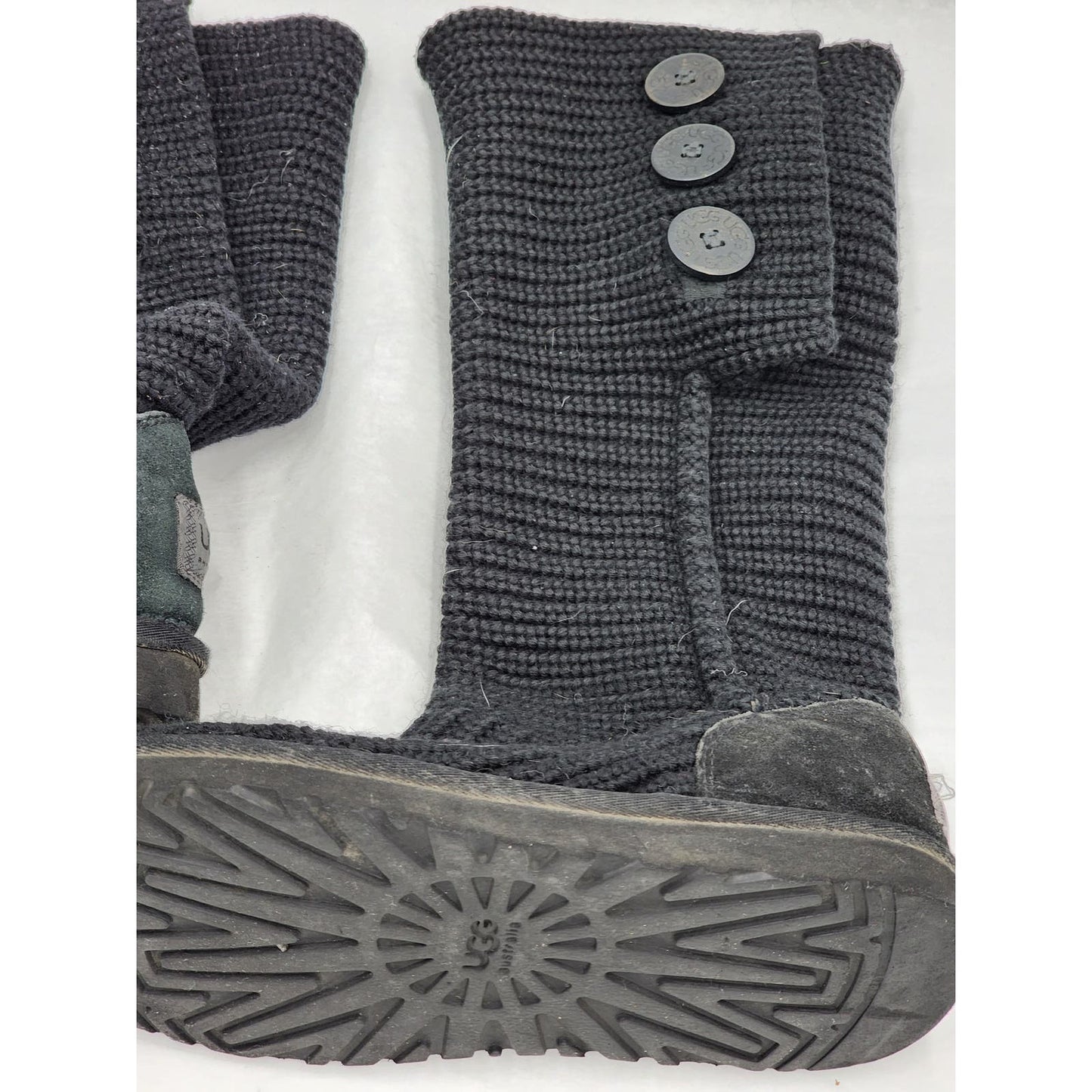 Ugg Boots Women Classic Cardy Winter Knitted Size 7 Black 5819 Mid Calf To Tall
