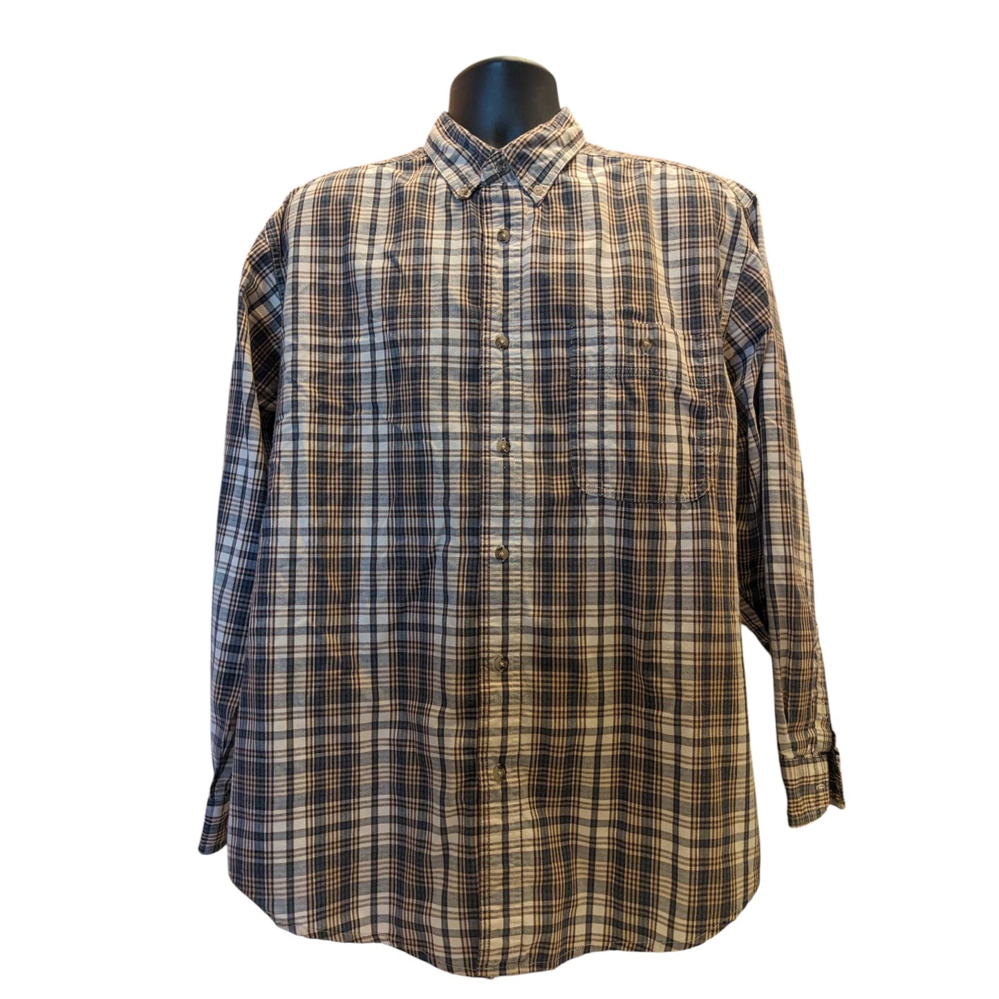 Wrangler Rugged Wear Button Up Shirt Mens XL Plaid Long Sleeve Cotton Workwear