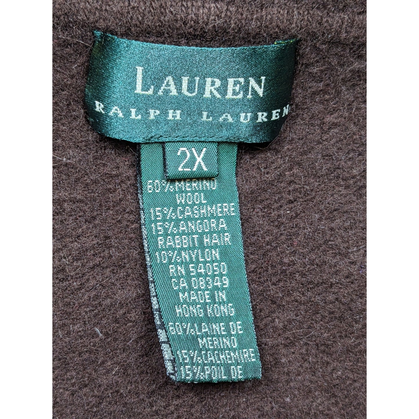 Lauren Ralph Lauren Hooded Cardigan Womens 2X Wool Cashmere Angora Sweater Horse