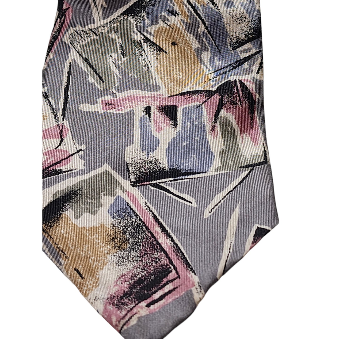 Oscar de la Renta Abstract Art Silk Men Necktie Gray Pink Beige Neckwear Stylish