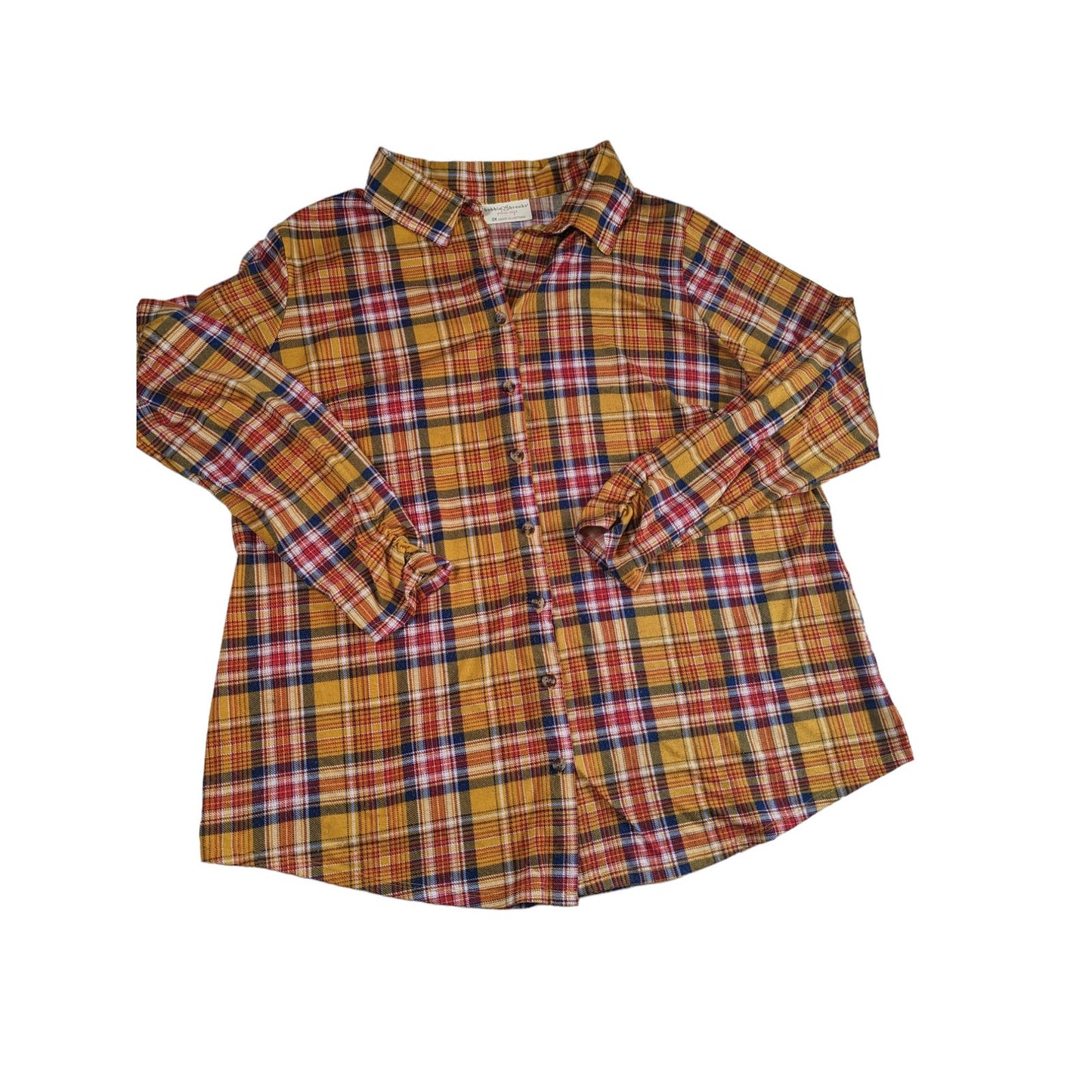 Bobbie Brooks Flannel Shirt Womens Plus 2X Long Sleeve Button Up Light Top Boho
