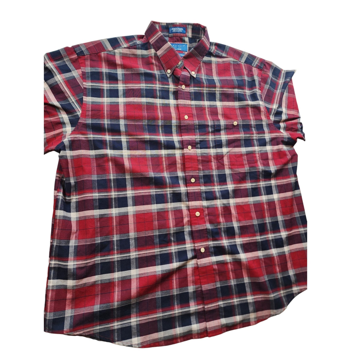 Towncraft Plaid Shirt Mens XXL Button Down Wrinkle Free Long Sleeve Front Pocket