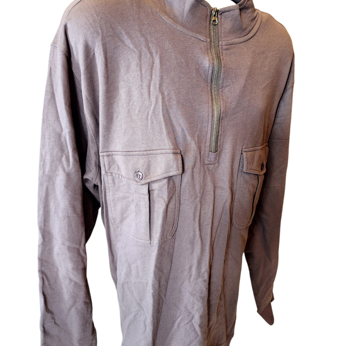 Rustic Ridge Mens Size 2XL Brown Cotton Half Zip Pullover Shirt Button Pockets