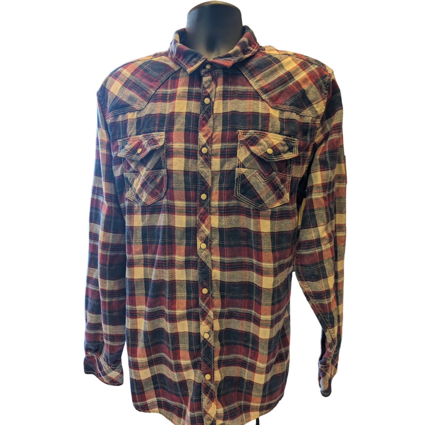 BKE Plaid Flannel Western Shirt Mens XXL Pearl Snap Long Sleeve Vintage Fit