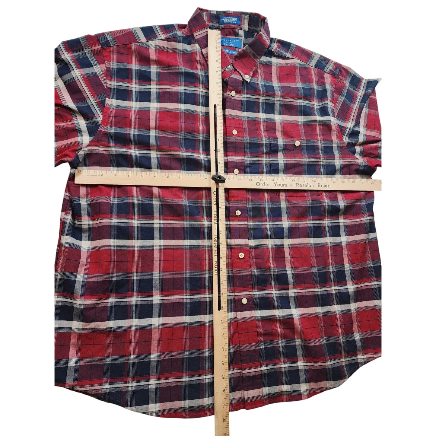 Towncraft Plaid Shirt Mens XXL Button Down Wrinkle Free Long Sleeve Front Pocket