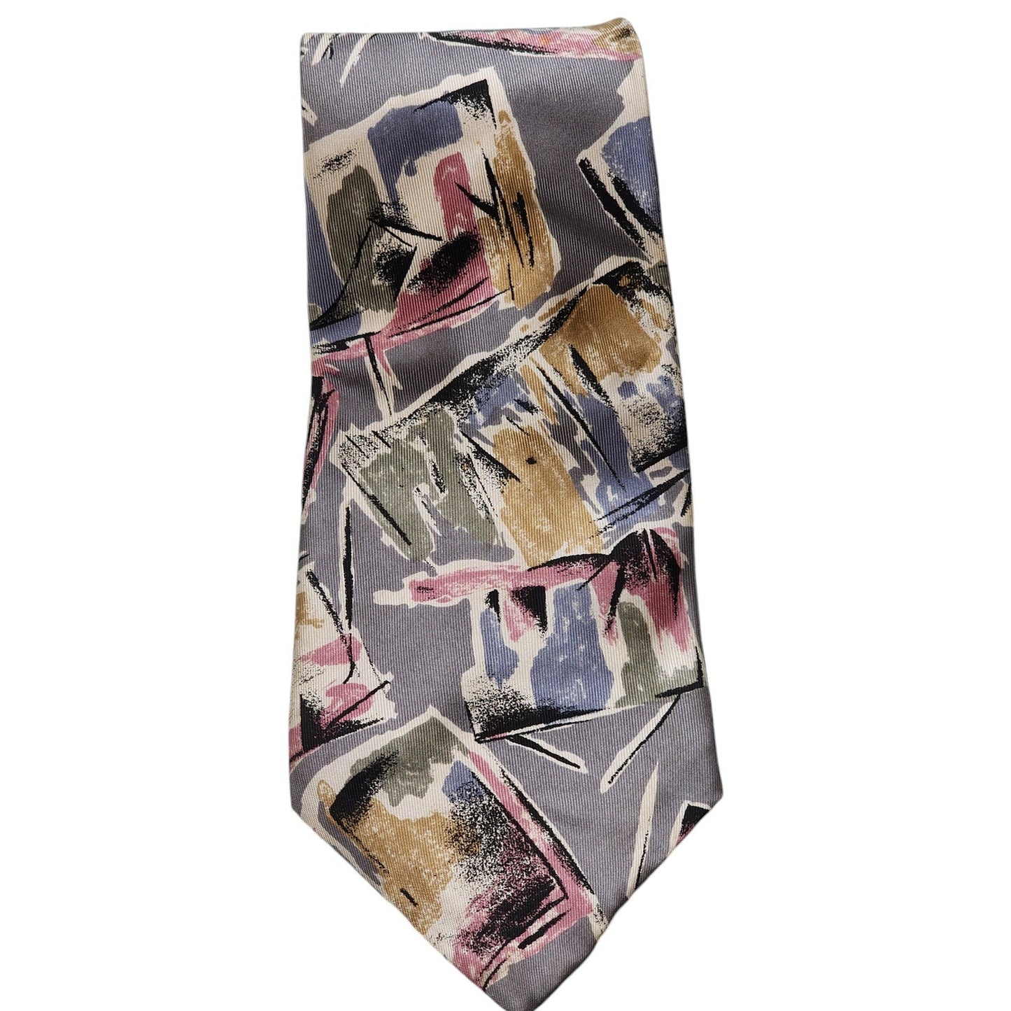 Oscar de la Renta Abstract Art Silk Men Necktie Gray Pink Beige Neckwear Stylish