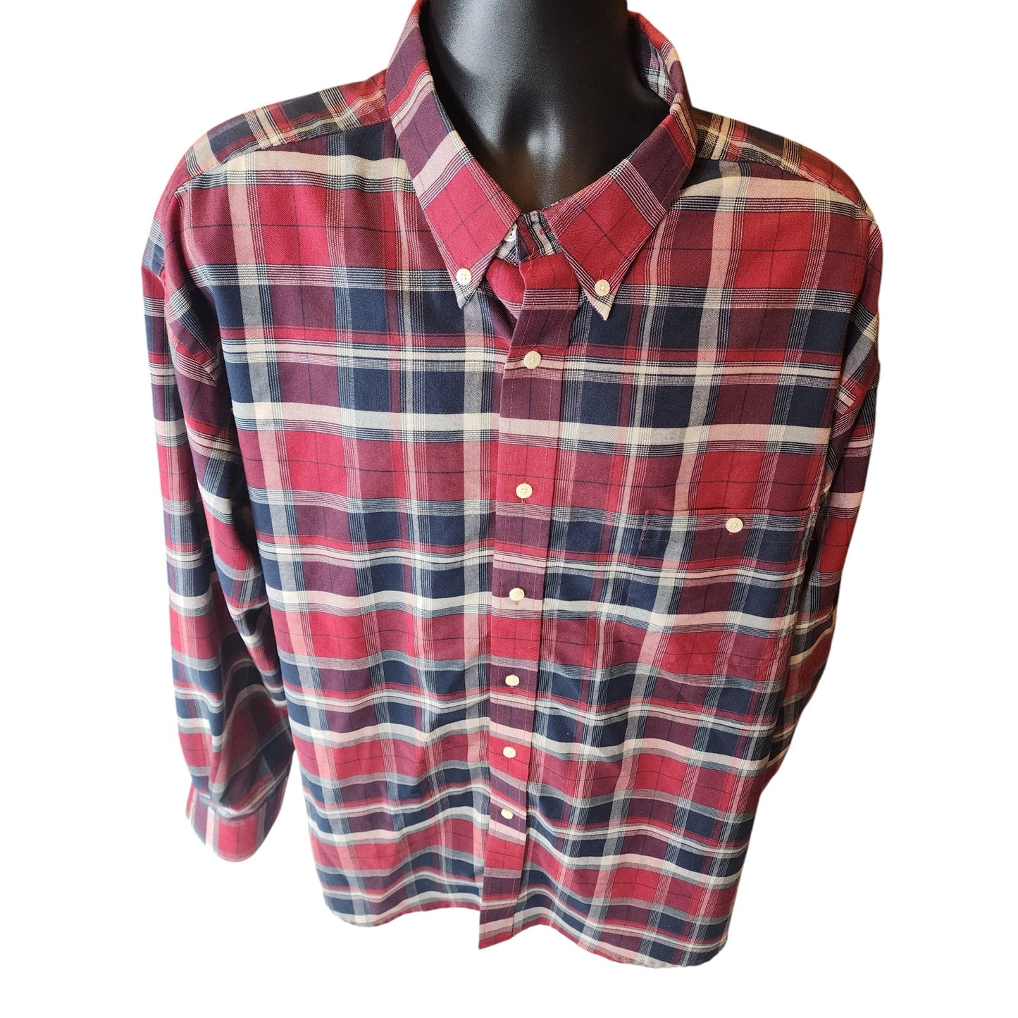 Towncraft Plaid Shirt Mens XXL Button Down Wrinkle Free Long Sleeve Front Pocket