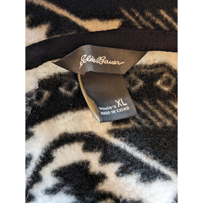 Eddie Bauer Sweater Womens XL Fleece Pullover Aztec Tribal Black White Cozy Warm