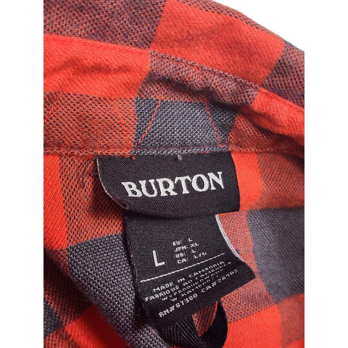 Burton Flannel Shirt Mens Large Red Black Buffalo Plaid Button Lumberjack Skate