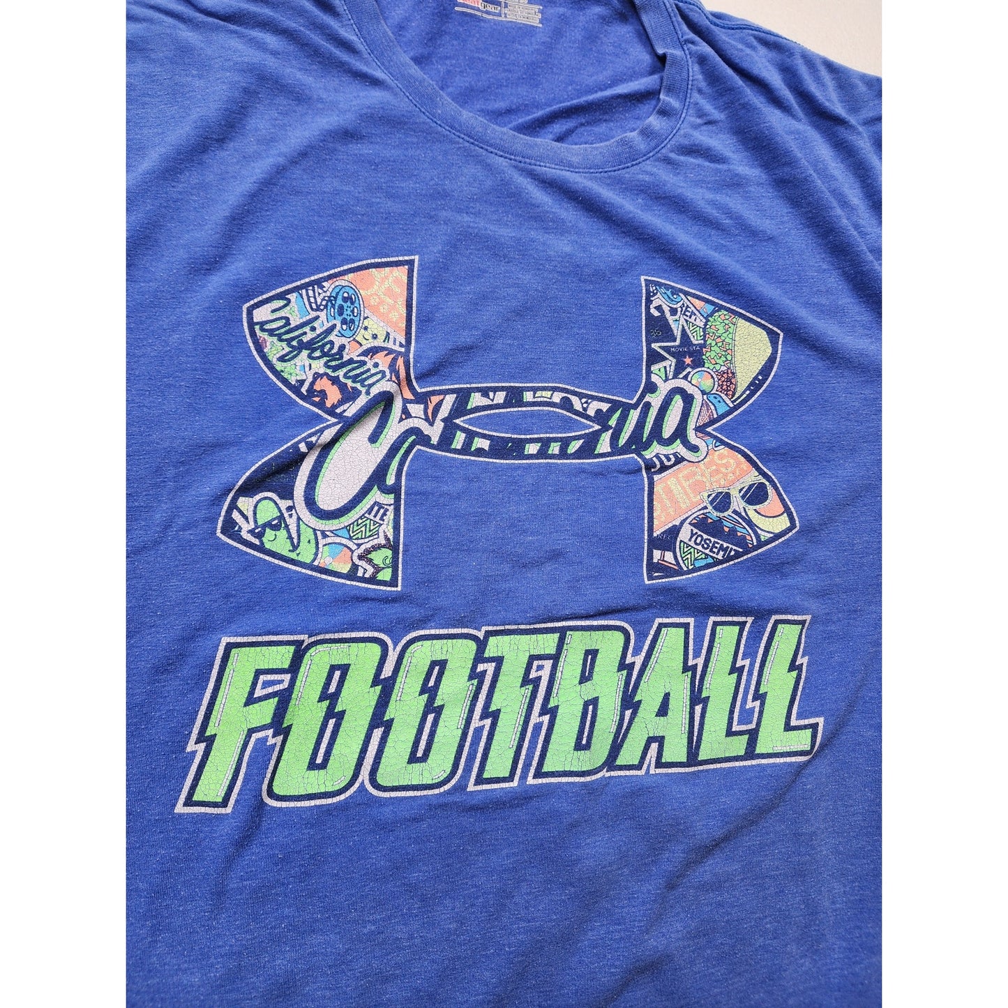 Under Armour Football T Shirt Medium Loose HeatGear Tee California Map Graphic