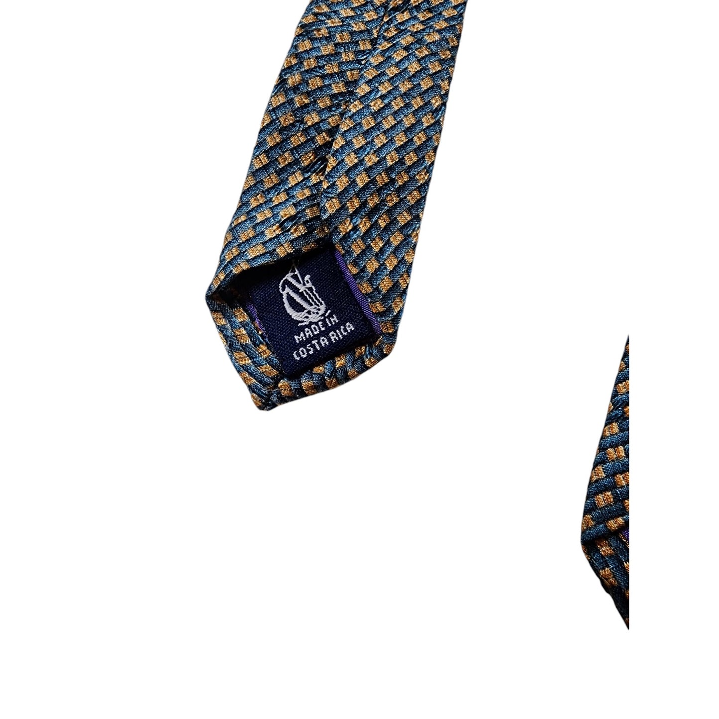 Nautica Mens Silk Tie Geometric Pattern Blue Gold Made Costa Rica Neckwear
