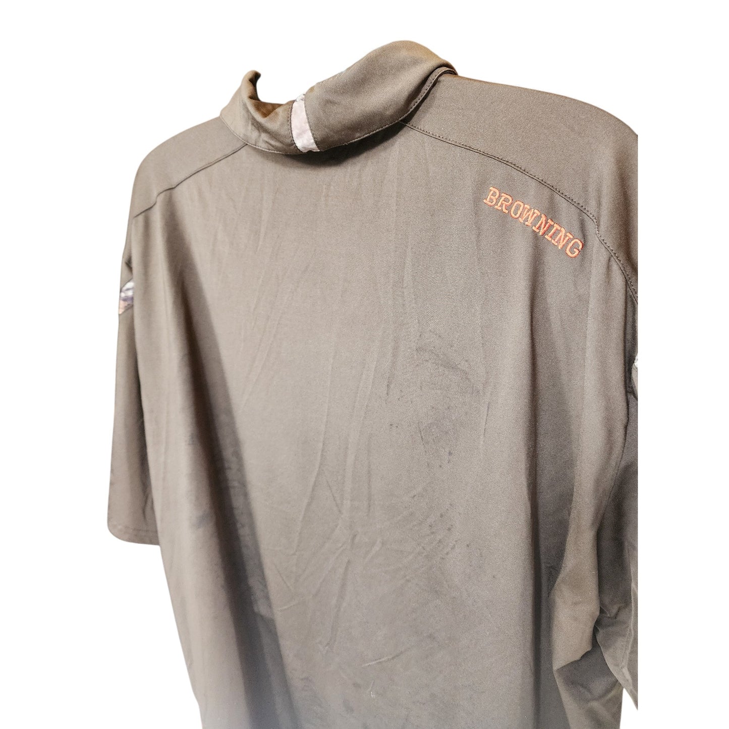 Browning Polo Shirt Mens 2XL Brown Performance Hunting Logo Camo Accents Short