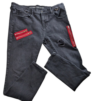 HT Denim Black Skinny Jeans Men 36x32 Distressed Punk Streetwear Style Edgy Rock