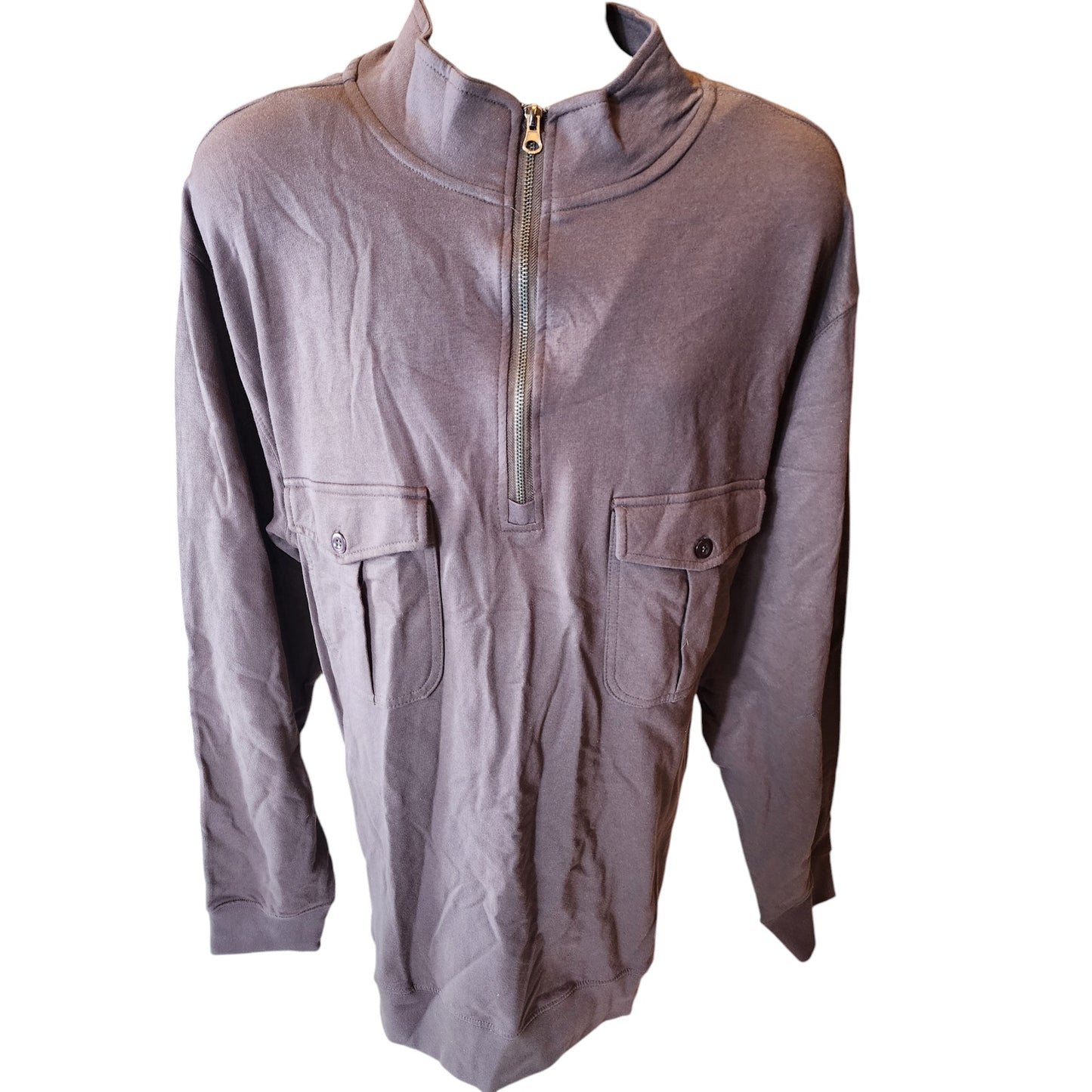 Rustic Ridge Mens Size 2XL Brown Cotton Half Zip Pullover Shirt Button Pockets