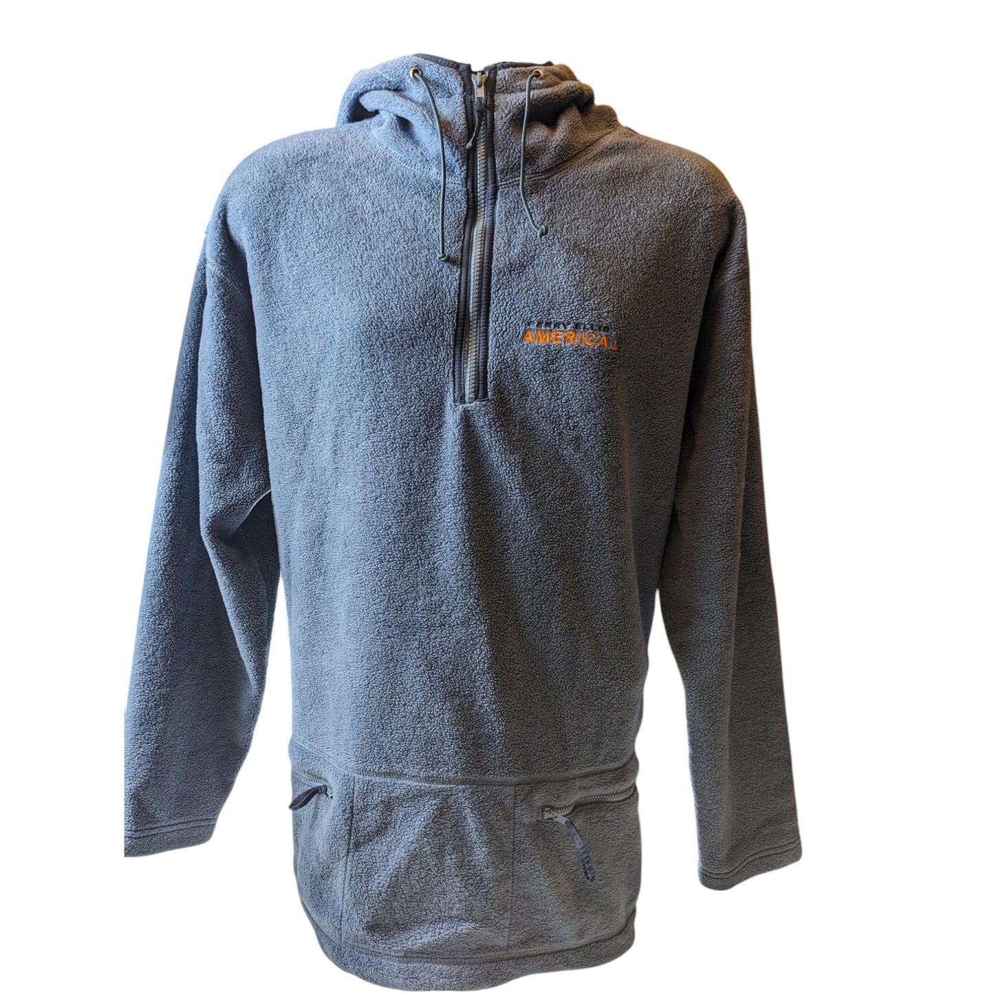 Perry Ellis Hoodie Mens Large Fleece Pullover Jacket Blue Zip Pockets Sweatshirt