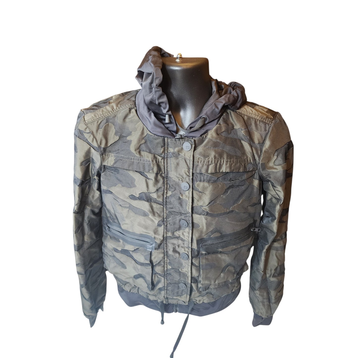 Blanc Noir Jacket Womens Small Skyfall Hooded Aviator Camo Zip Up Windbreaker