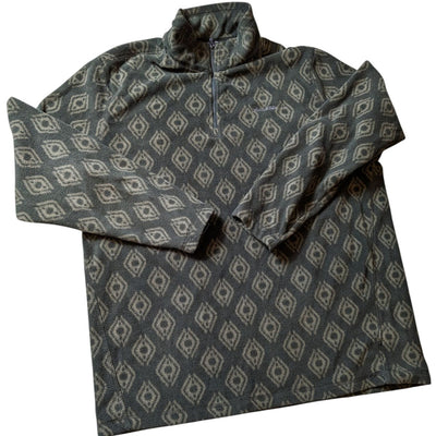 Eddie Bauer Men's Large Fleece Pullover Jacket Aztec Diamond Pattern Green