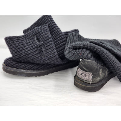 Ugg Boots Women Classic Cardy Winter Knitted Size 7 Black 5819 Mid Calf To Tall