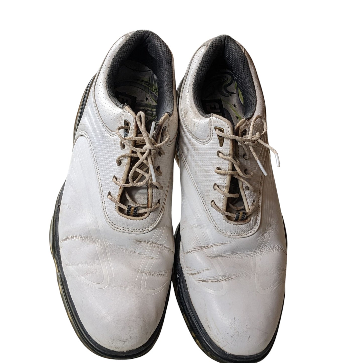FootJoy Golf Shoes Mens 10W White Leather Classic Spiked Cleats Flex Zone 53163