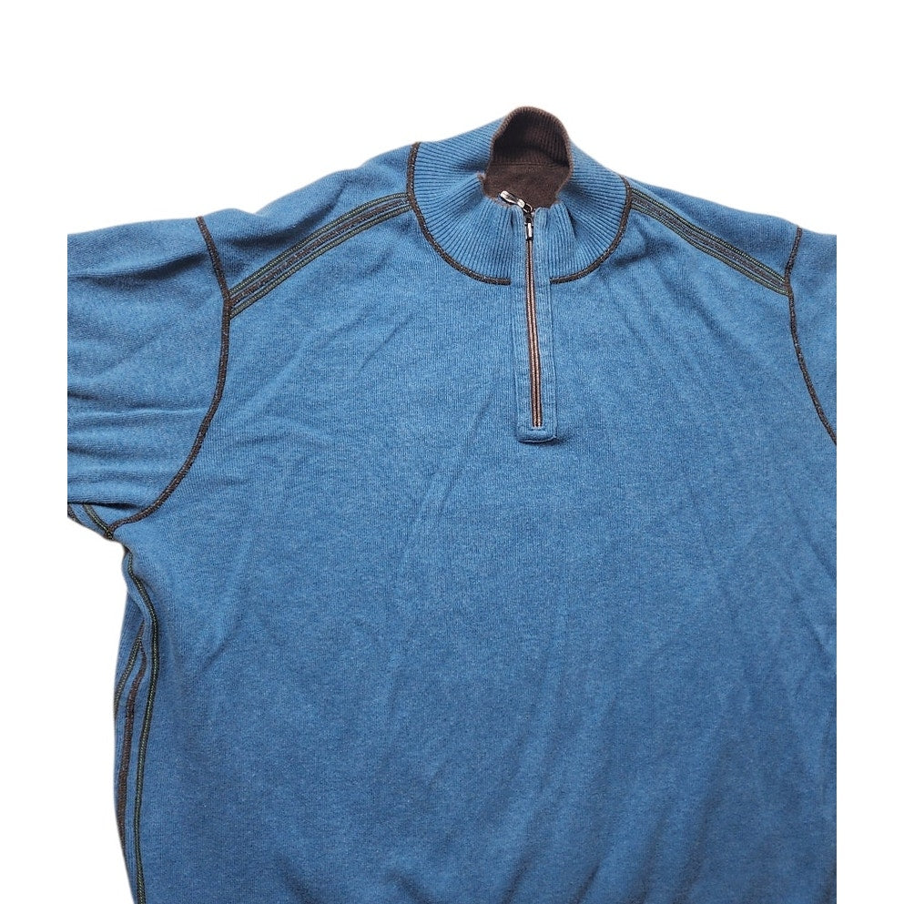 Tommy Bahama Reversible 1/4 Zip Pullover Mens 2XL Brown Blue Sweater Casual Knit