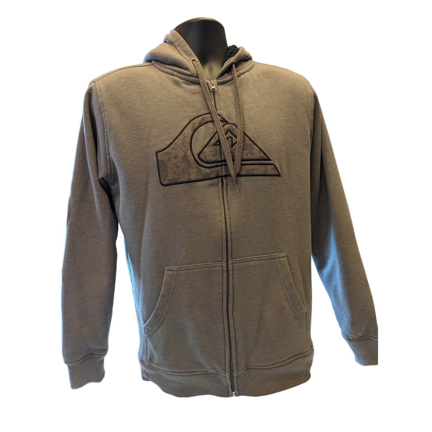 Quiksilver Hoodie Mens Small Gray Zip Up Surf Sweatshirt Kangaroo Pockets