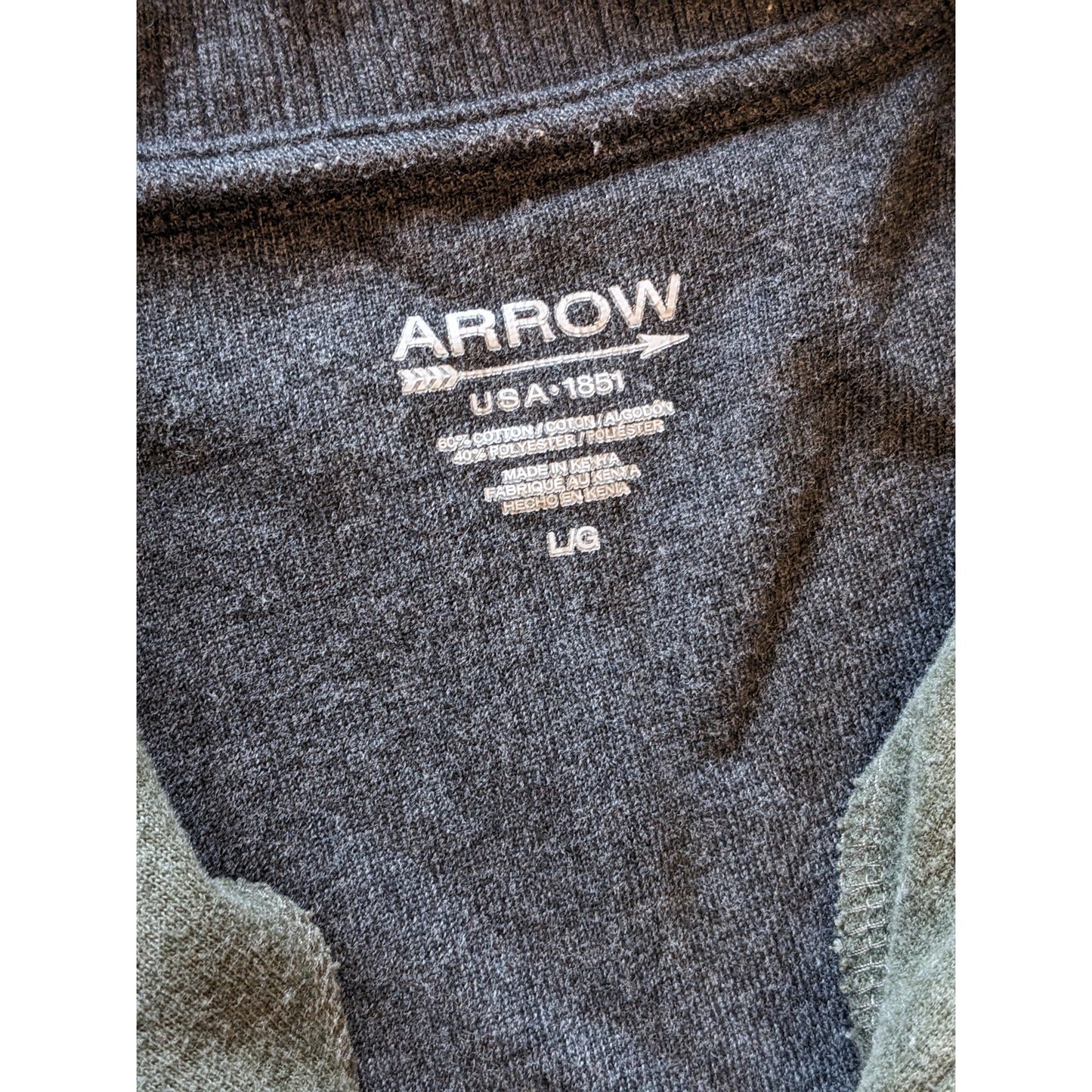 Arrow Sweatshirt Mens Large Green Quarter Zip Pullover Casual Warm Fleece